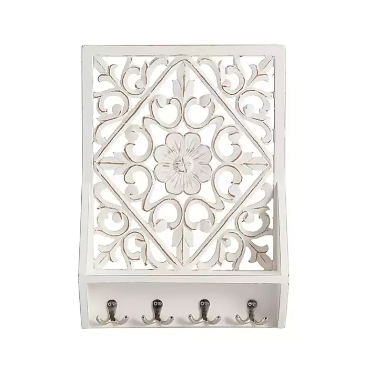 Distressed White Floral Carved Wall Shelf>Kirklands Home Flash Sale