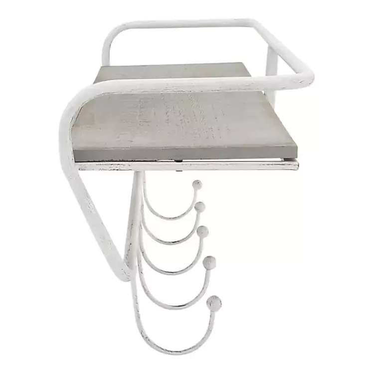 distressed_white_metal_wall_shelf_with_hooks_2.webp Distressed White Metal Wall Shelf with Hooks>Kirklands Home Best Sale
