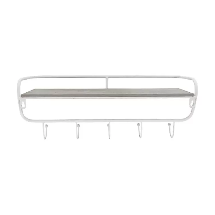 distressed_white_metal_wall_shelf_with_hooks_3.webp Distressed White Metal Wall Shelf with Hooks>Kirklands Home Best Sale