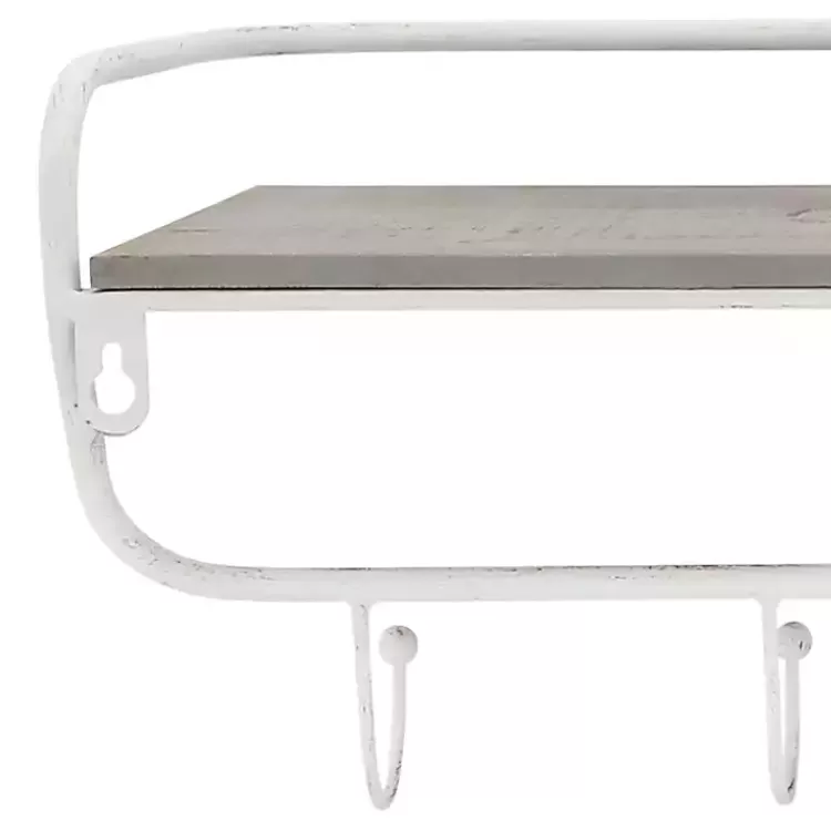 distressed_white_metal_wall_shelf_with_hooks_4.webp Distressed White Metal Wall Shelf with Hooks>Kirklands Home Best Sale