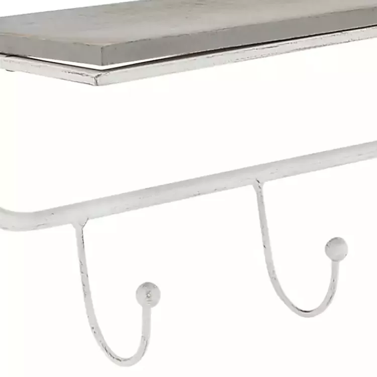 distressed_white_metal_wall_shelf_with_hooks_5.webp Distressed White Metal Wall Shelf with Hooks>Kirklands Home Best Sale