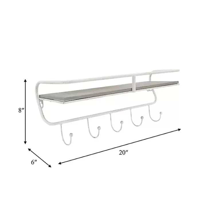 distressed_white_metal_wall_shelf_with_hooks_6.webp Distressed White Metal Wall Shelf with Hooks>Kirklands Home Best Sale
