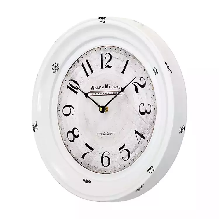 Distressed White Two Grooves Iron Frame Wall Clock>Kirklands Home New