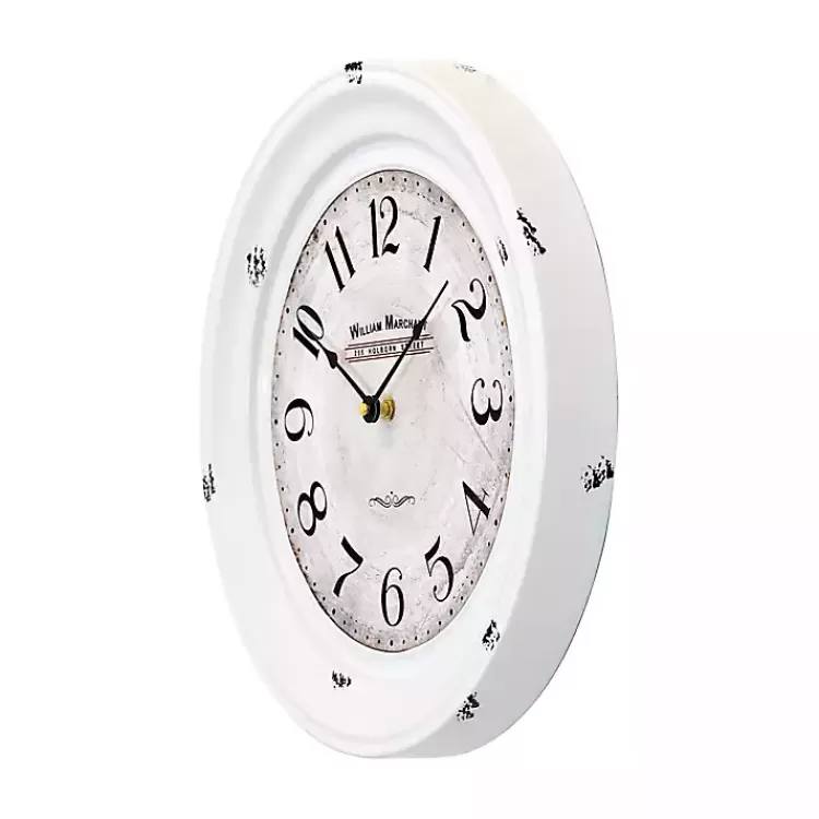 Distressed White Two Grooves Iron Frame Wall Clock>Kirklands Home New