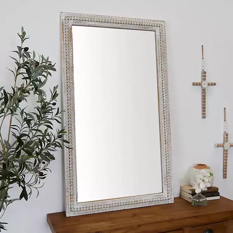 Distressed White Wood Carved Frame Wall Mirror>Kirklands Home Shop