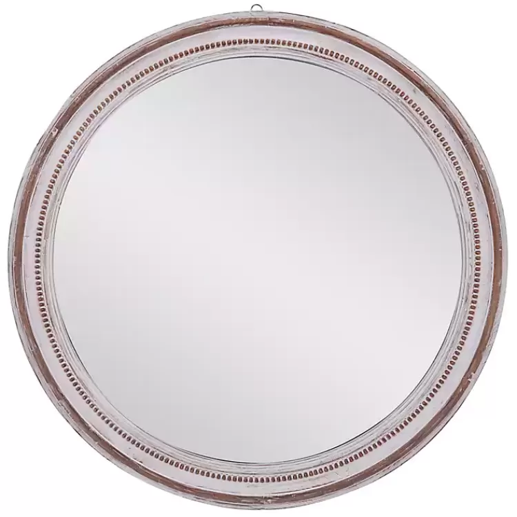 Distressed White Wood Round Frame Wall Mirror>Kirklands Home Best Sale