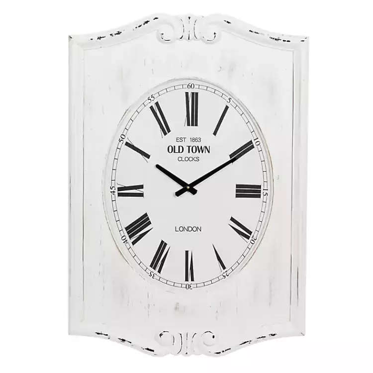 Distressed White Wood Scroll Wall Clock>Kirklands Home Best Sale
