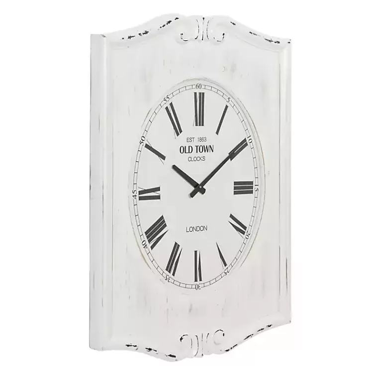 Distressed White Wood Scroll Wall Clock>Kirklands Home Best Sale