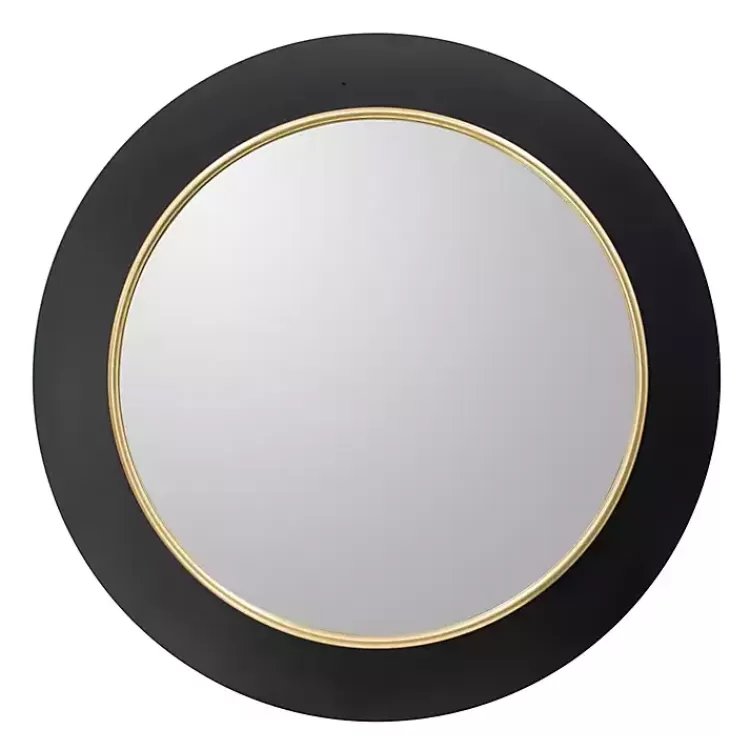 Drew II Black and Gold Round LED Mirror>Kirklands Home New
