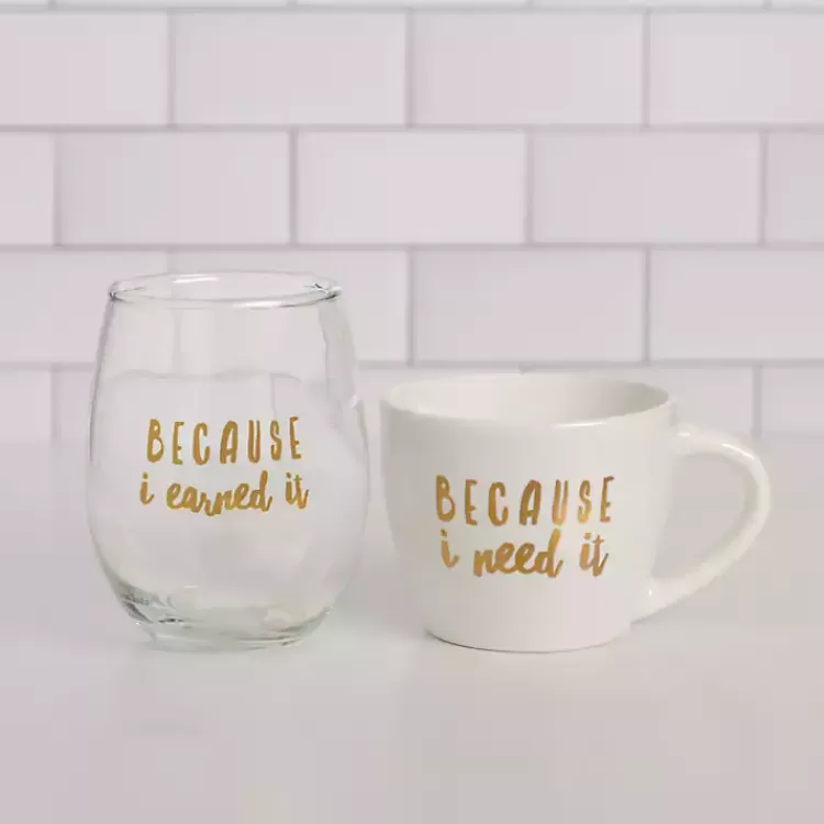 Earned It 2-pc. Mug & Wine Glass Set>Kirklands Home Cheap