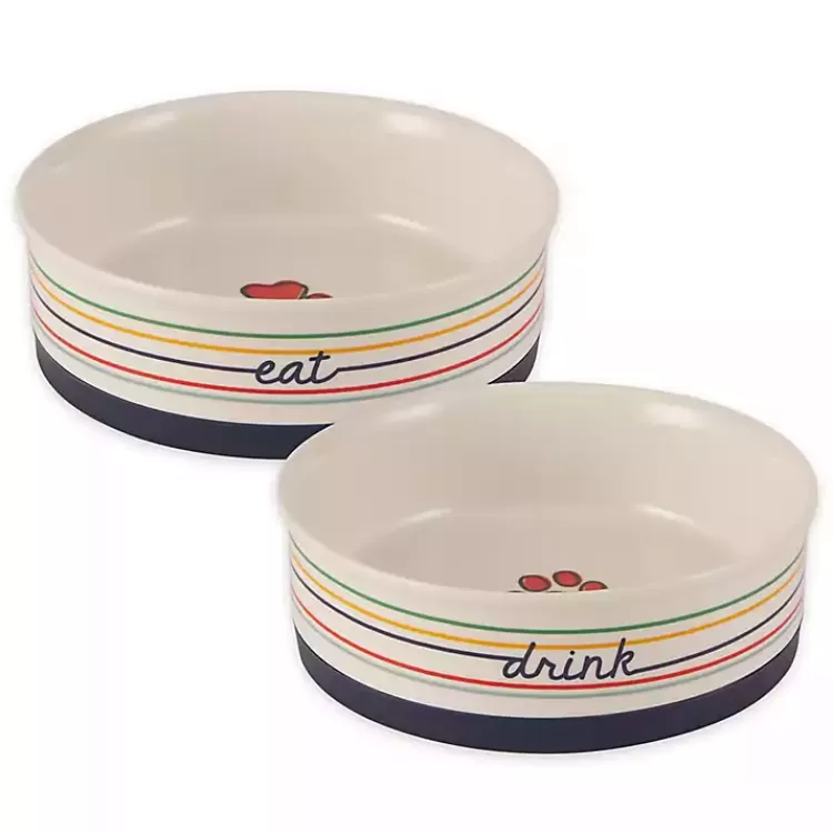 Eat & Drink Large Striped Pet Bowls, Set of 2>Kirklands Home Flash Sale