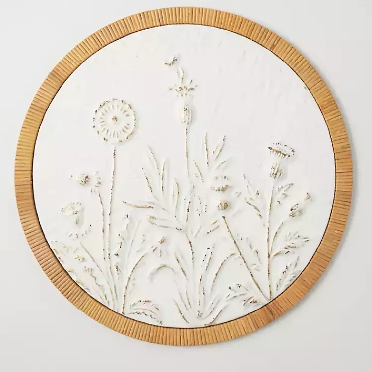 Embossed Ivory Floral Round Framed Wall Plaque>Kirklands Home Store