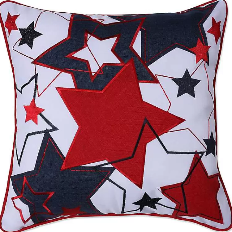 Embroidered Red and Blue Stars Outdoor Pillow>Kirklands Home Sale