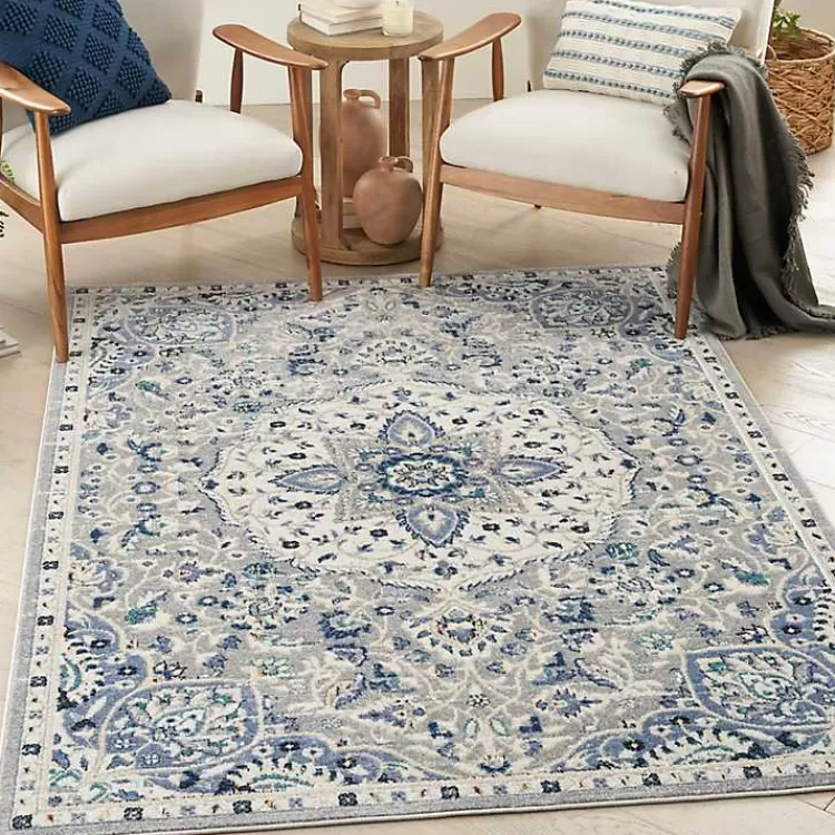 Faded Gray & Blue Floral Medallion Area Rug, 5x7>Kirklands Home Outlet