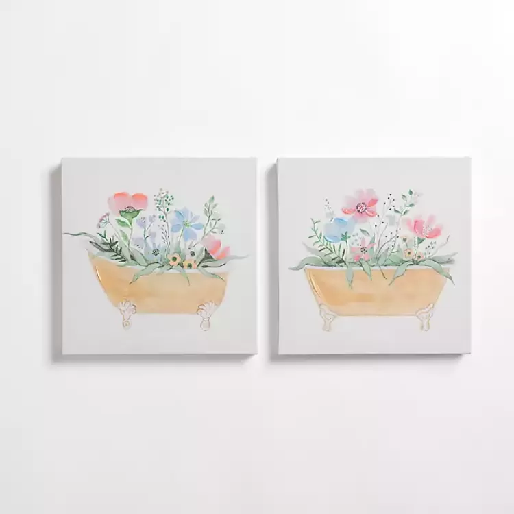 Floral Tan Bathtub Canvas Art Prints, Set of 2>Kirklands Home Cheap