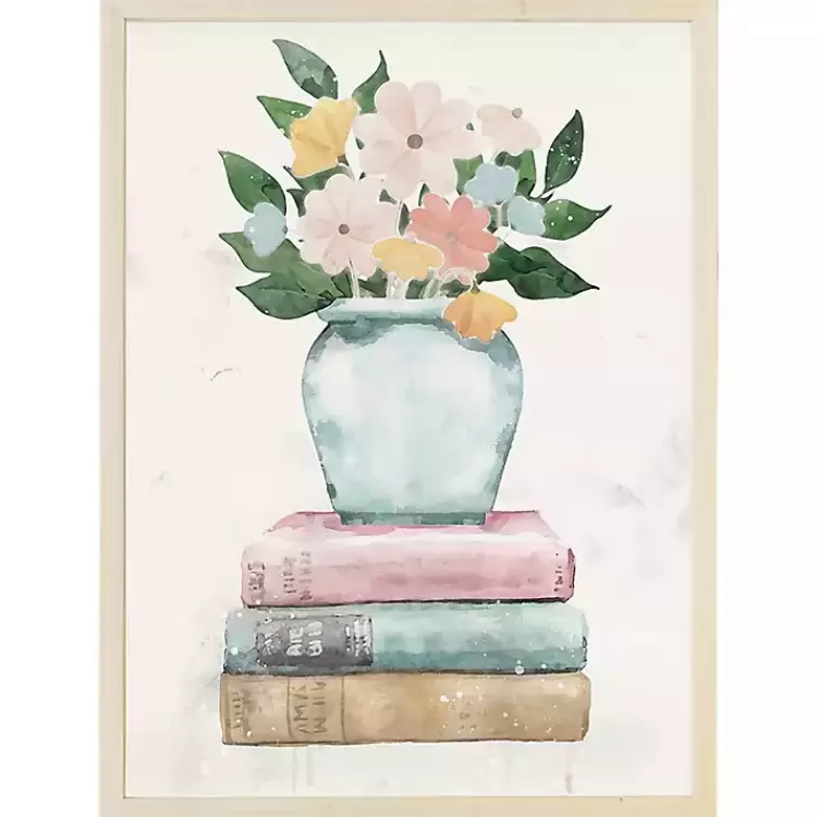 Floral Vase on Books Framed Art Print>Kirklands Home Discount