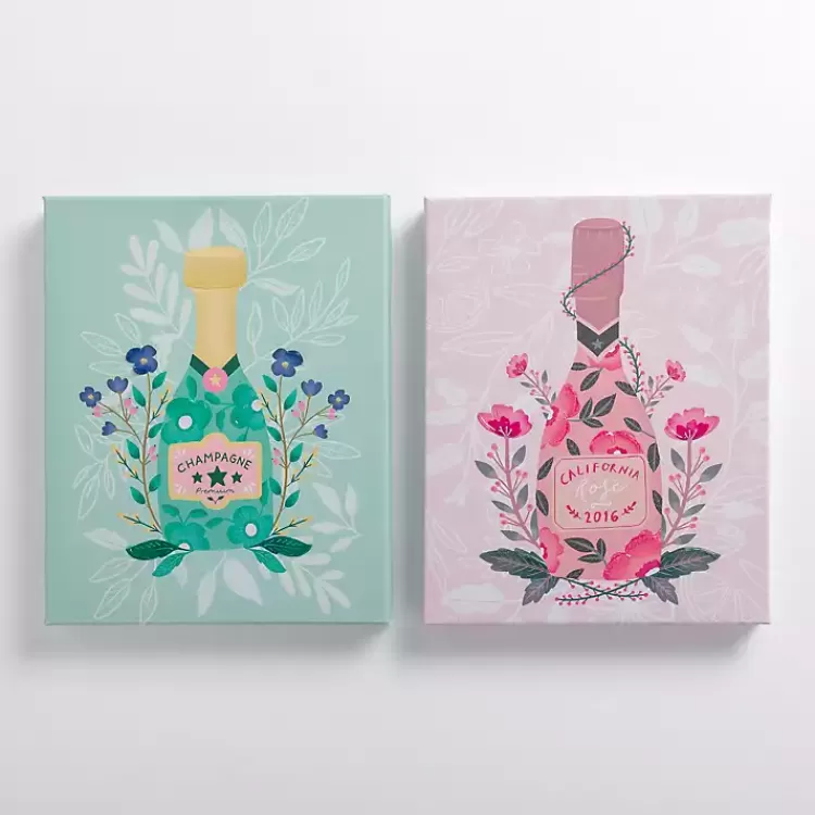 Floral Wine Bottles Canvas Art Prints, Set of 2>Kirklands Home Online