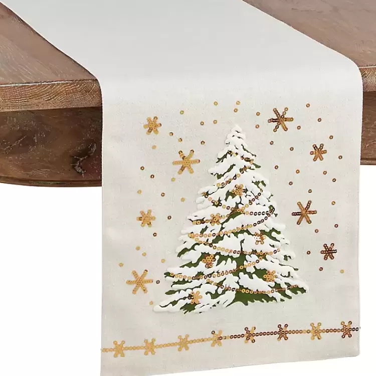 Frosted Christmas Tree and Snowflakes Table Runner>Kirklands Home Discount