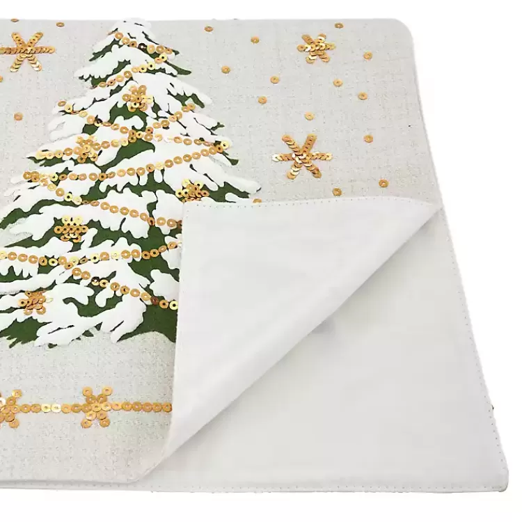 Frosted Christmas Tree and Snowflakes Table Runner>Kirklands Home Discount