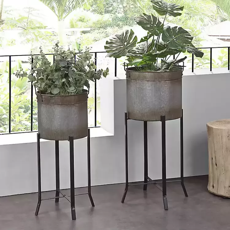 Galvanized Planters with Stands, Set of 2>Kirklands Home Flash Sale