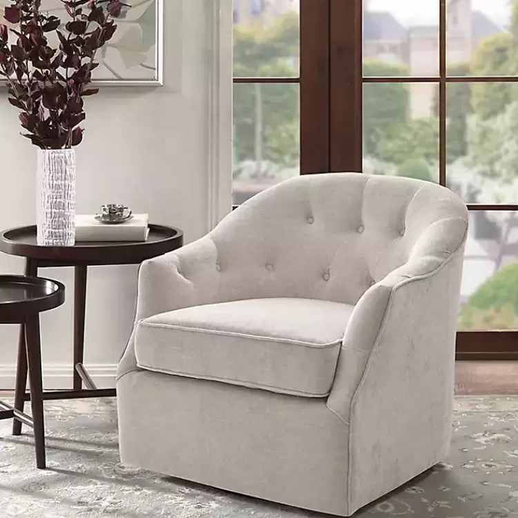 Gayla Taupe Button Tufted Swivel Accent Chair>Kirklands Home Shop