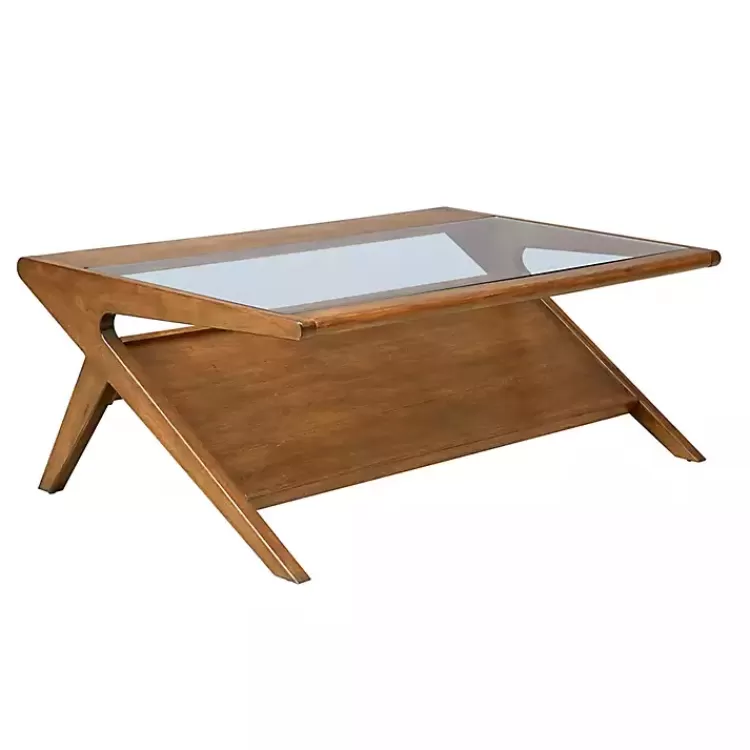 Glass and Walnut Wood Angled Coffee Table>Kirklands Home Store