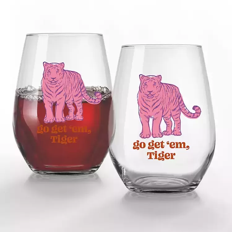 Go Get 'Em, Tiger Stemless Wine Glasses, Set of 2>Kirklands Home Cheap