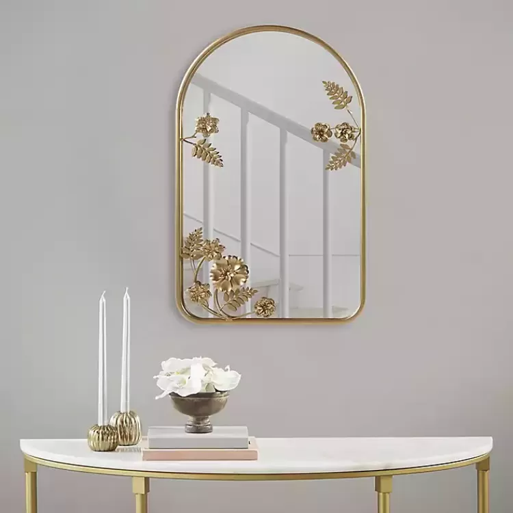 Gold Adaline Floral Arched Wall Mirror>Kirklands Home Best Sale