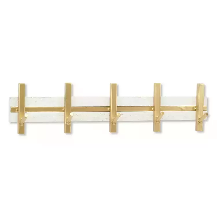 gold_and_white_hook_coat_rack_2.webp Gold and White 5-Hook Coat Rack>Kirklands Home Best Sale
