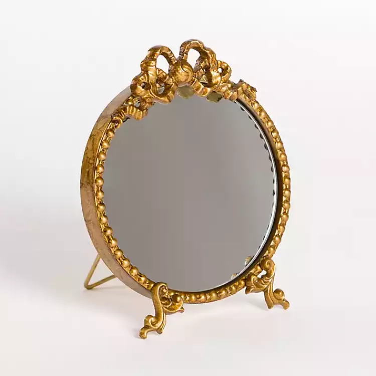 Gold Bow Beaded Tabletop Mirror>Kirklands Home Shop