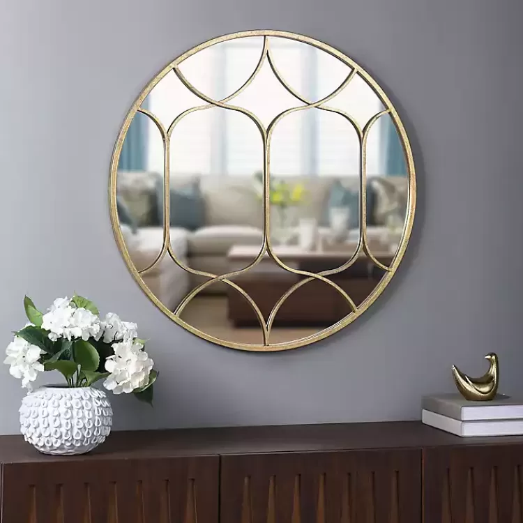 Gold Circular Inset Round Wall Mirror>Kirklands Home Sale