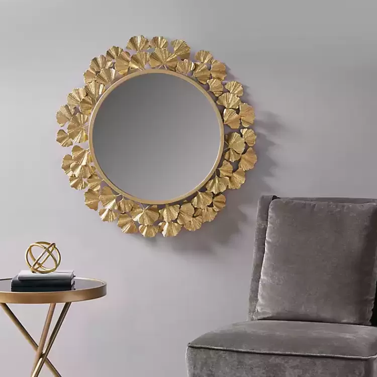 Gold Foil Leaf Framed Round Wall Mirror>Kirklands Home Hot