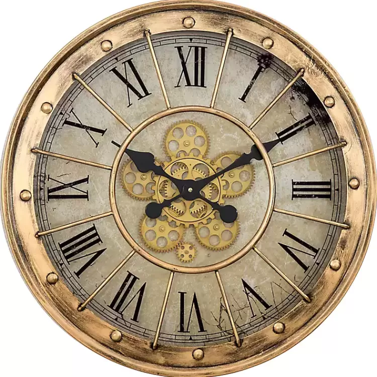Gold Gilded Frame Round Wall Clock>Kirklands Home Clearance