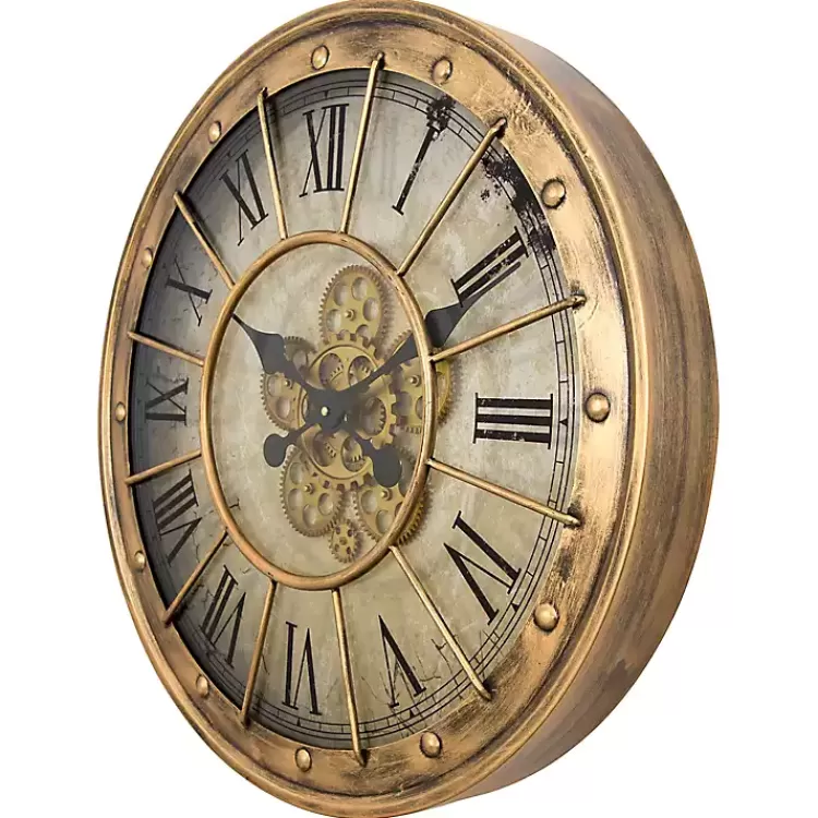 Gold Gilded Frame Round Wall Clock>Kirklands Home Clearance