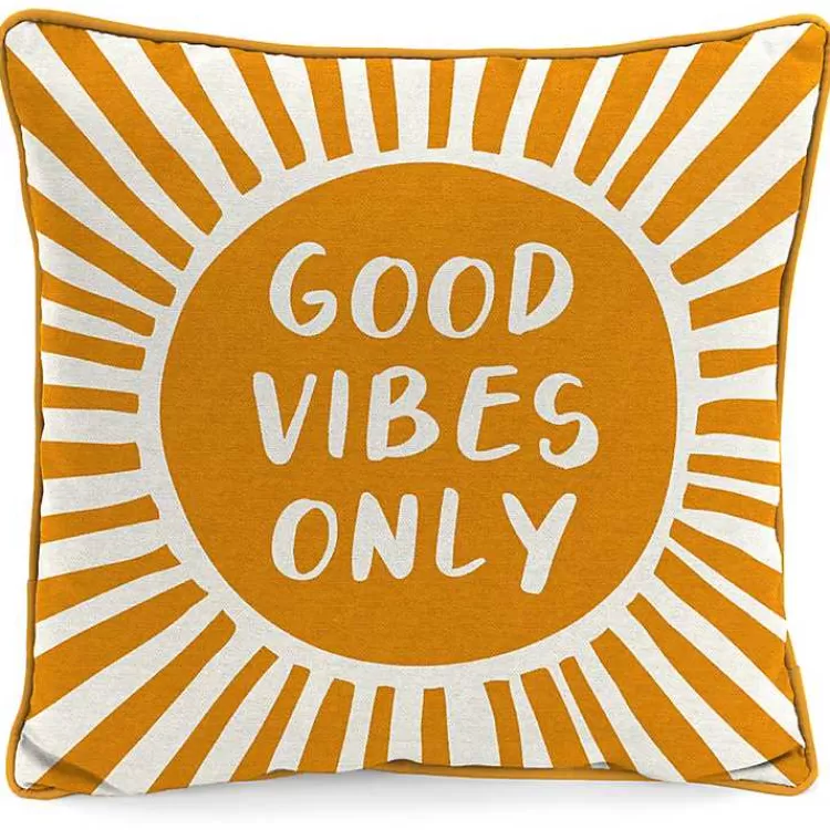 Gold Good Vibes Only Sunny Outdoor Pillow>Kirklands Home Best