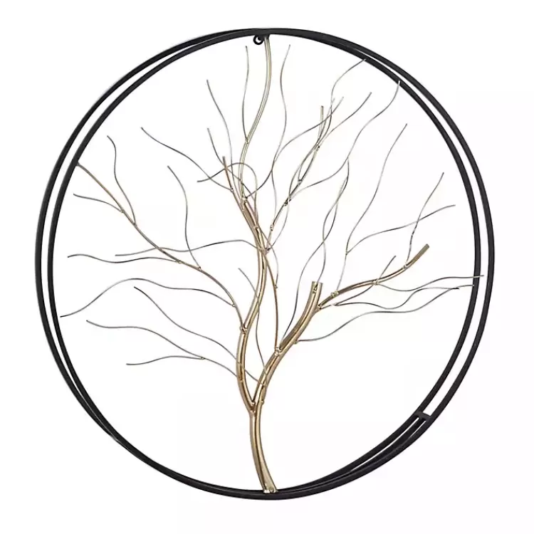 Gold Iron Leaf-Less Tree Round Frame Wall Plaque>Kirklands Home Sale