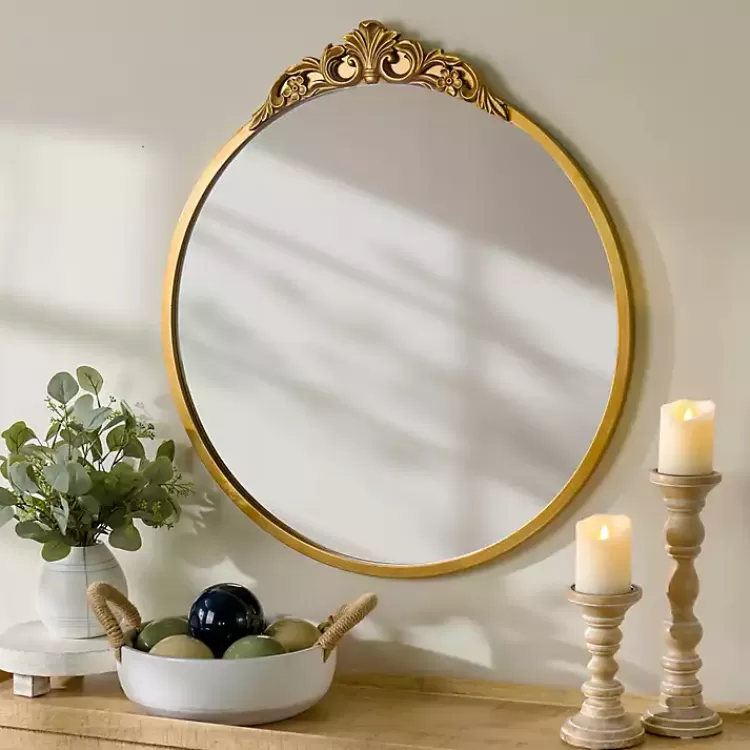 Gold Lana Ornate Round Wall Mirror>Kirklands Home Clearance