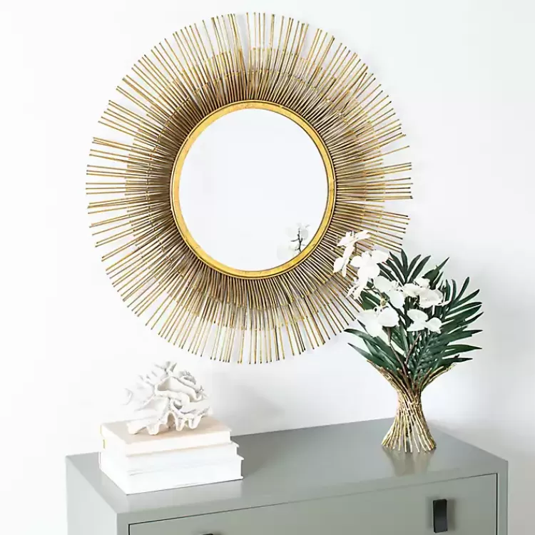 Gold Layered Burst Frame Round Wall Mirror>Kirklands Home Flash Sale
