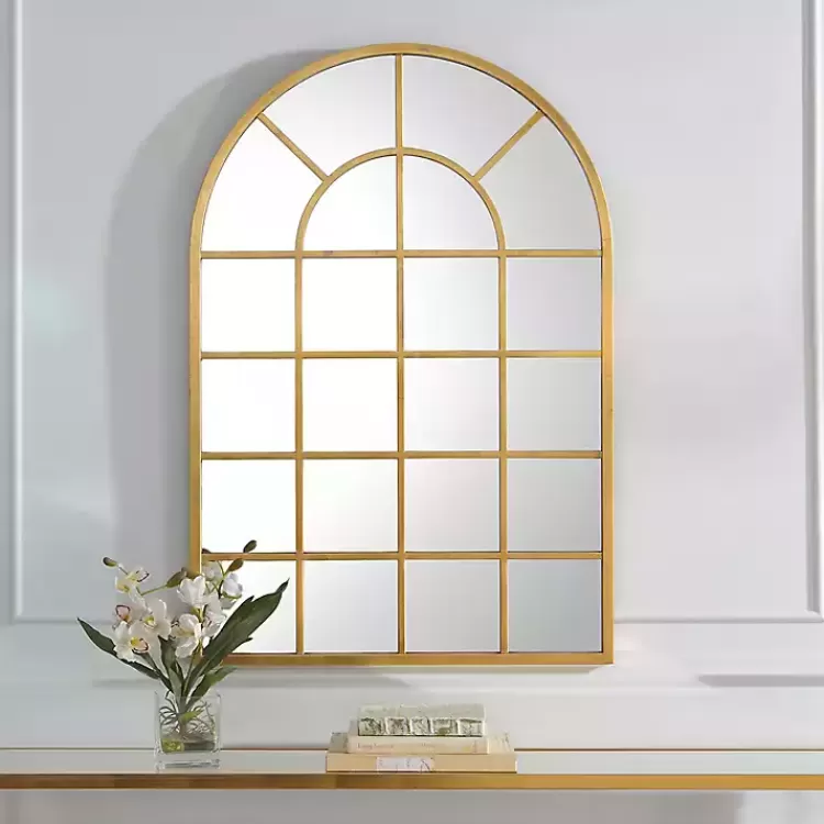 Gold Leaf Metal Windowpane Arch Frame Mirror>Kirklands Home Cheap