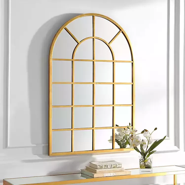 gold_leaf_metal_windowpane_arch_frame_mirror_3.webp Gold Leaf Metal Windowpane Arch Frame Mirror>Kirklands Home Cheap