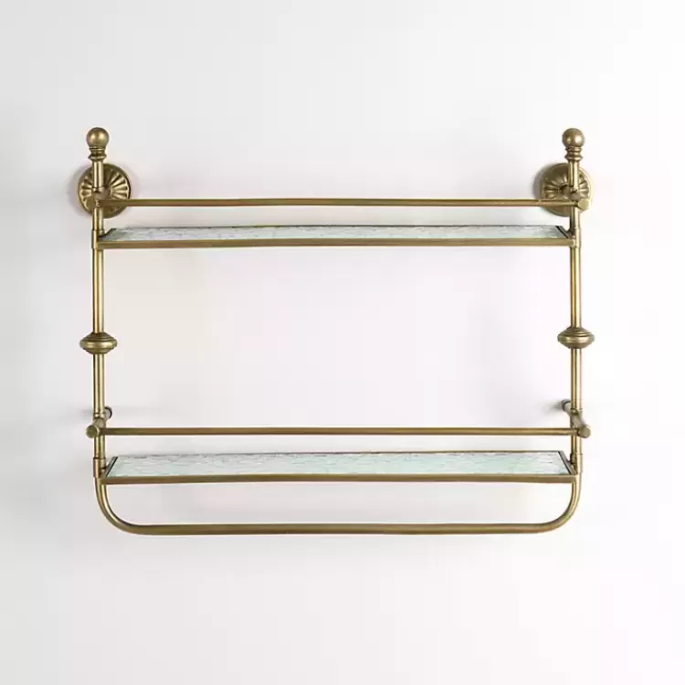 Gold Metal & Textured Glass 2-Tier Wall Shelf>Kirklands Home Best Sale