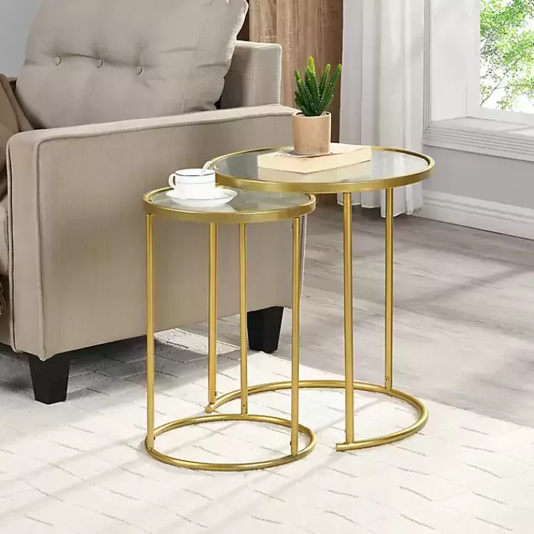 Gold Metal and Glass Nesting 2-pc Accent Table Set>Kirklands Home Cheap