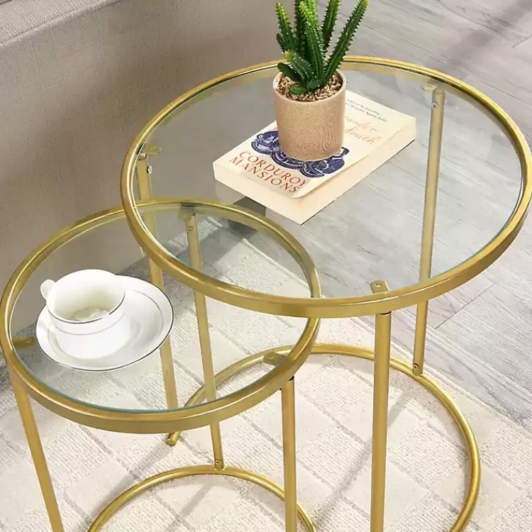 gold_metal_and_glass_nesting_pc_accent_table_set_2.webp Gold Metal and Glass Nesting 2-pc Accent Table Set>Kirklands Home Cheap