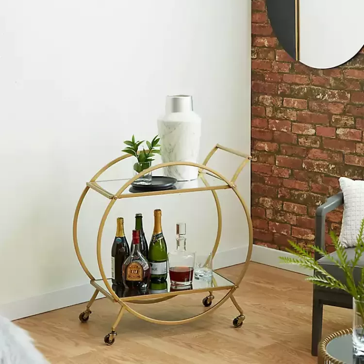 Gold Metal Circular Bar Cart>Kirklands Home Best Sale