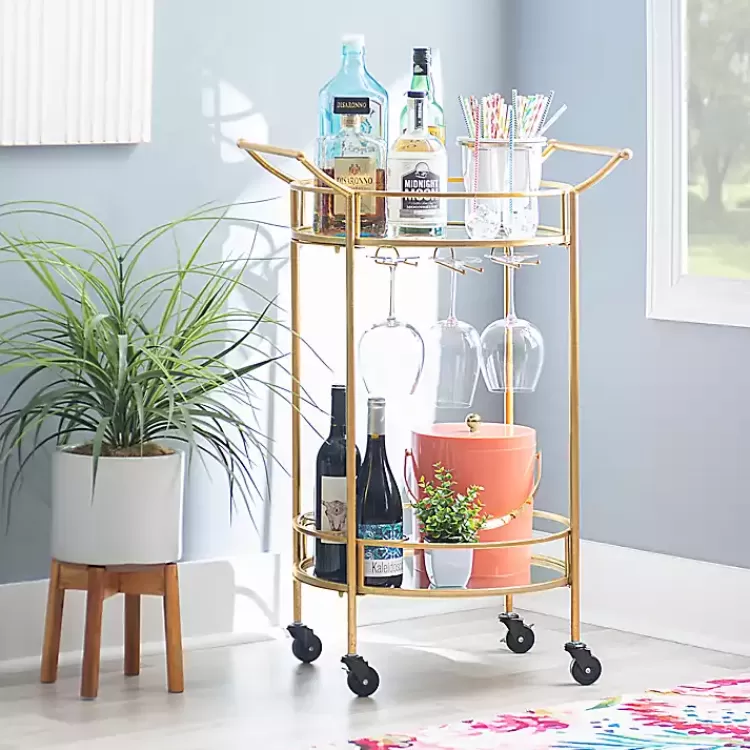 Gold Metal Frame Bar Cart with Mirrored Shelves>Kirklands Home Outlet