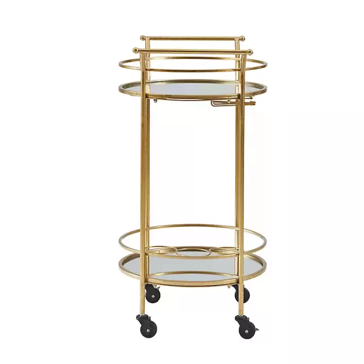 gold_metal_frame_bar_cart_with_mirrored_shelves_3.webp Gold Metal Frame Bar Cart with Mirrored Shelves>Kirklands Home Outlet