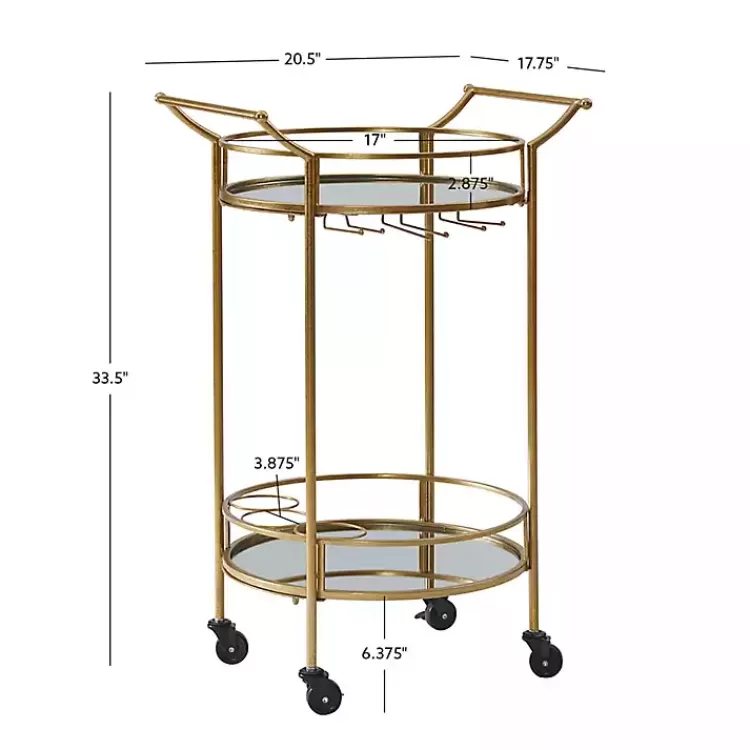 gold_metal_frame_bar_cart_with_mirrored_shelves_5.webp Gold Metal Frame Bar Cart with Mirrored Shelves>Kirklands Home Outlet