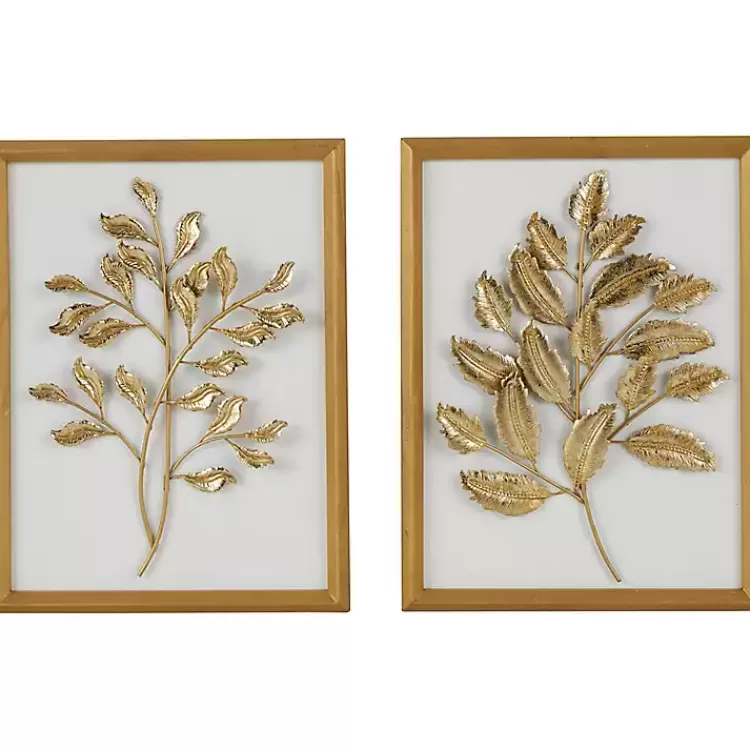 Gold Metal Leaves Framed Wall Plaques, Set of 2>Kirklands Home Best