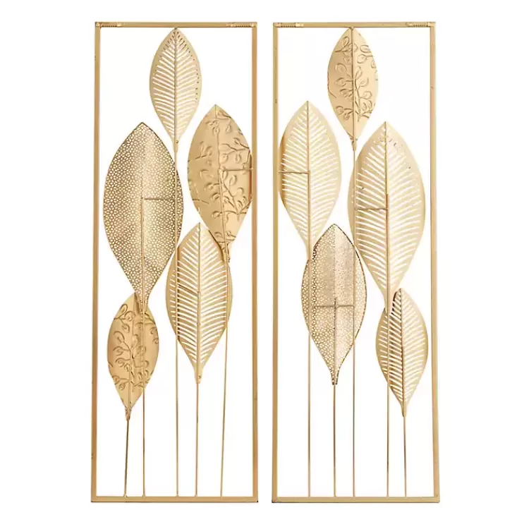 gold_metal_leaves_wall_plaques_set_of__5.webp Metal Leaves Wall Plaques, Set of 2>Kirklands Home Best