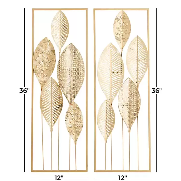 gold_metal_leaves_wall_plaques_set_of__6.webp Metal Leaves Wall Plaques, Set of 2>Kirklands Home Best